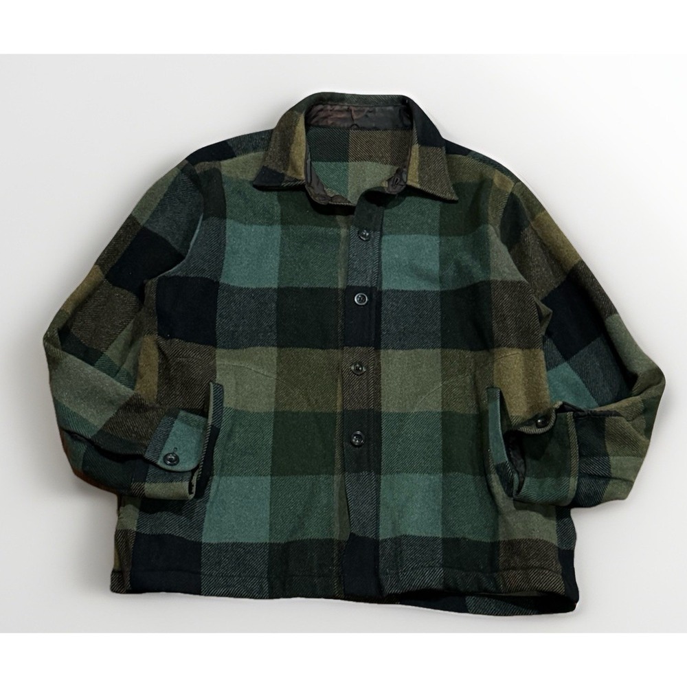 Vintage 40s Sears Hercules Wool Mackinaw Jacket Plaid Coat Cruiser Earth Tone XL